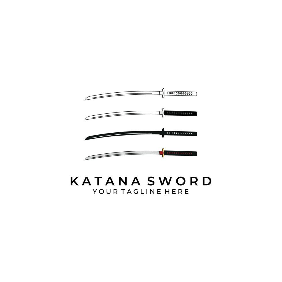 katana zwaard logo ontwerp vector lijn illustratie kunst samoerai traditionele ninja cultuur japanse vechter strijd oorlog aziatische