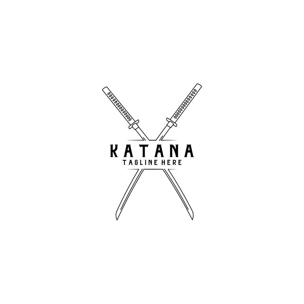 katana zwaard logo ontwerp lijn illustratie kunst samoerai traditionele ninja cultuur japanse vechter slag oorlog aziatische vector