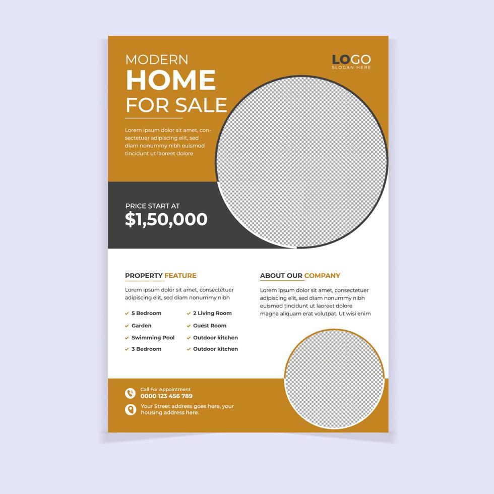 modern elegant huis te koop a4 flyer-sjabloon vector