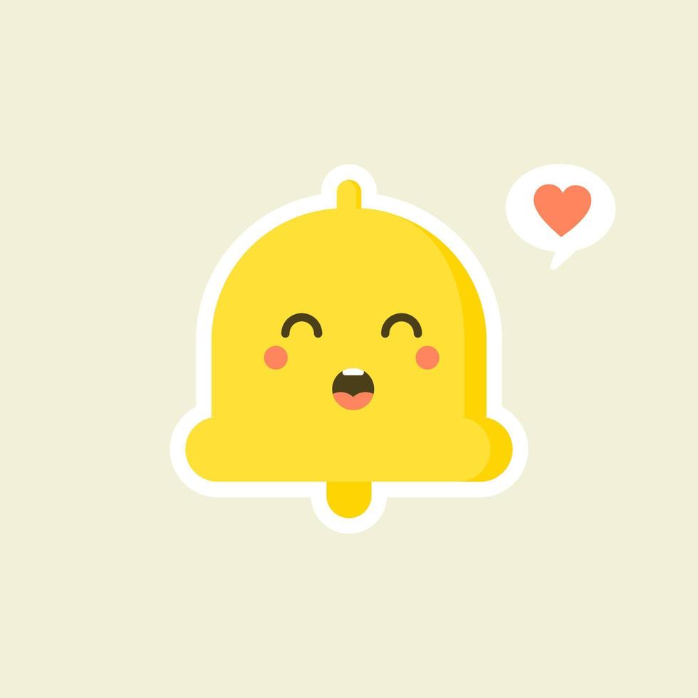 kawaii handbel plat ontwerp. blije meldingen, aankondigingen. herinnering alarm. emoji, emoticon. geïsoleerde schattige vectorillustratie vector