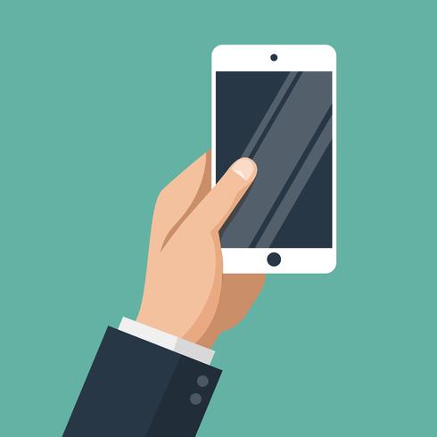 Hand van zakenman die witte smartphone houdt vector