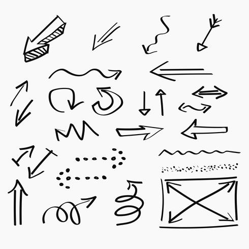 Pijlen hand-drawn pictogrammen en abstract krabbel het schrijven ontwerp vector