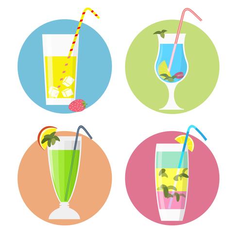 Set van cocktails iconen, vlakke stijl vector