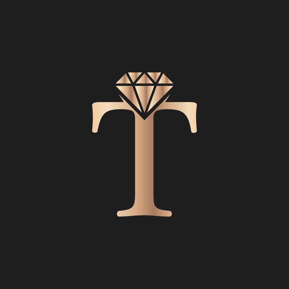 gouden letter luxe t met diamantsymbool. premium diamant logo ontwerp inspiratie vector