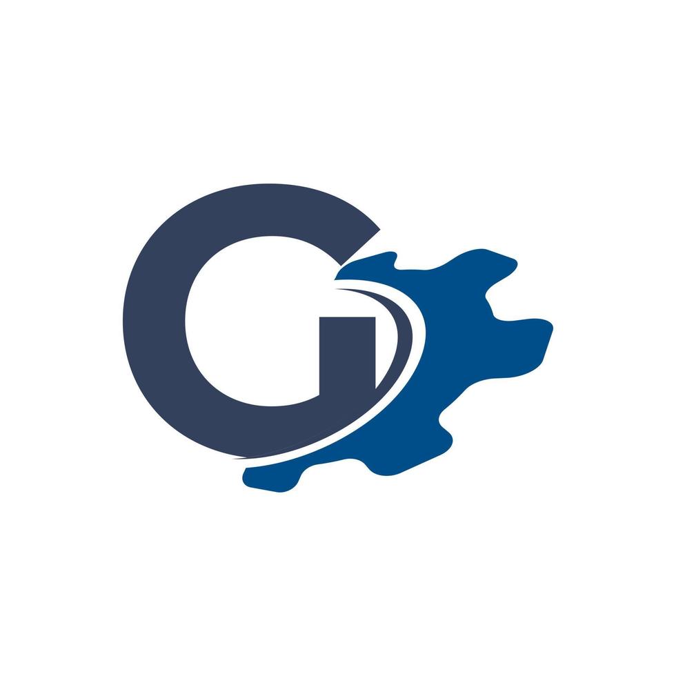 bedrijfsletter g met swoosh automotive gear logo-ontwerp. geschikt voor bouw-, automobiel-, mechanische, technische logo's vector