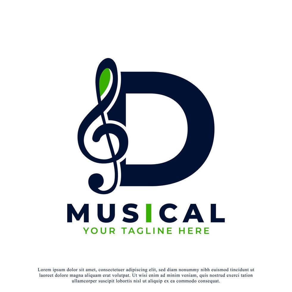 letter d met muziek keynote logo ontwerpelement. bruikbaar voor bedrijfs-, musical-, entertainment-, platen- en orkestlogo's vector
