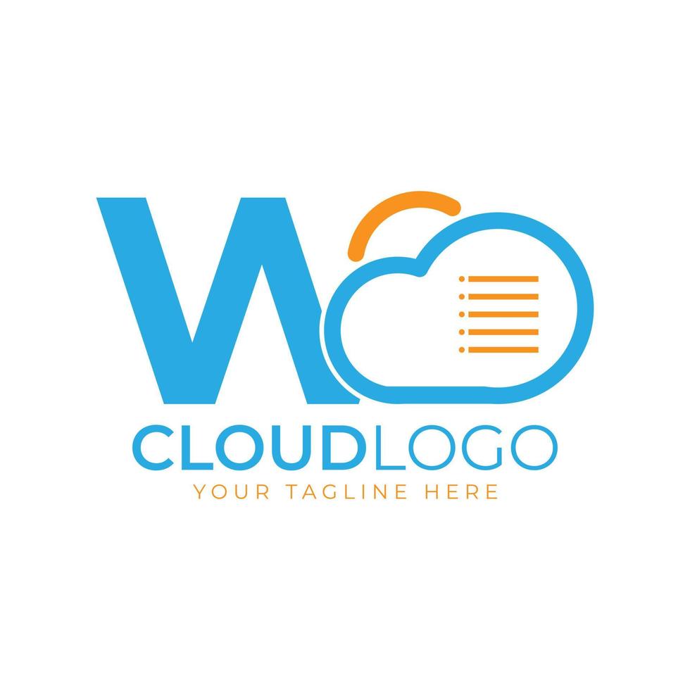 cloud tech-logo. beginletter w met cloud en document voor technologieconcept. data software weer teken vector