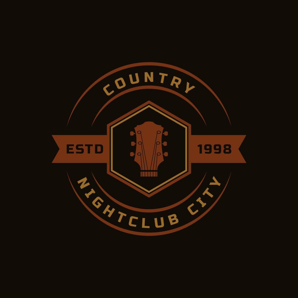 vintage retro badge voor country gitaar muziek western saloon bar cowboy logo embleem symbool vector