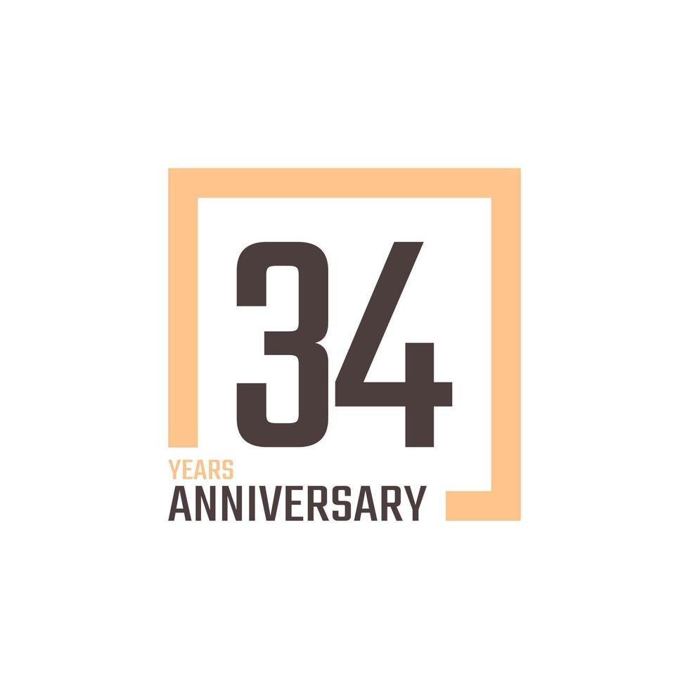 34-jarig jubileumfeest vector met vierkante vorm. de gelukkige verjaardagsgroet viert de illustratie van het sjabloonontwerp