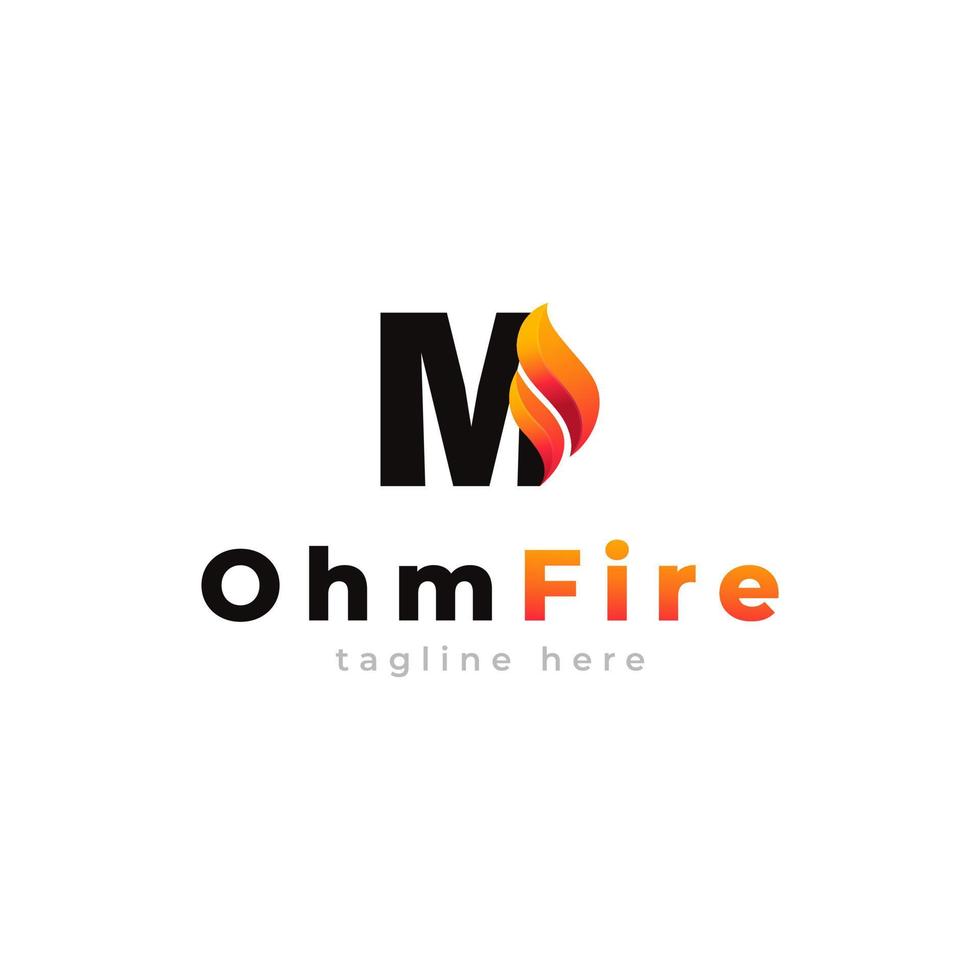 beginletter m met vlam vuur logo ontwerp inspiratie vector