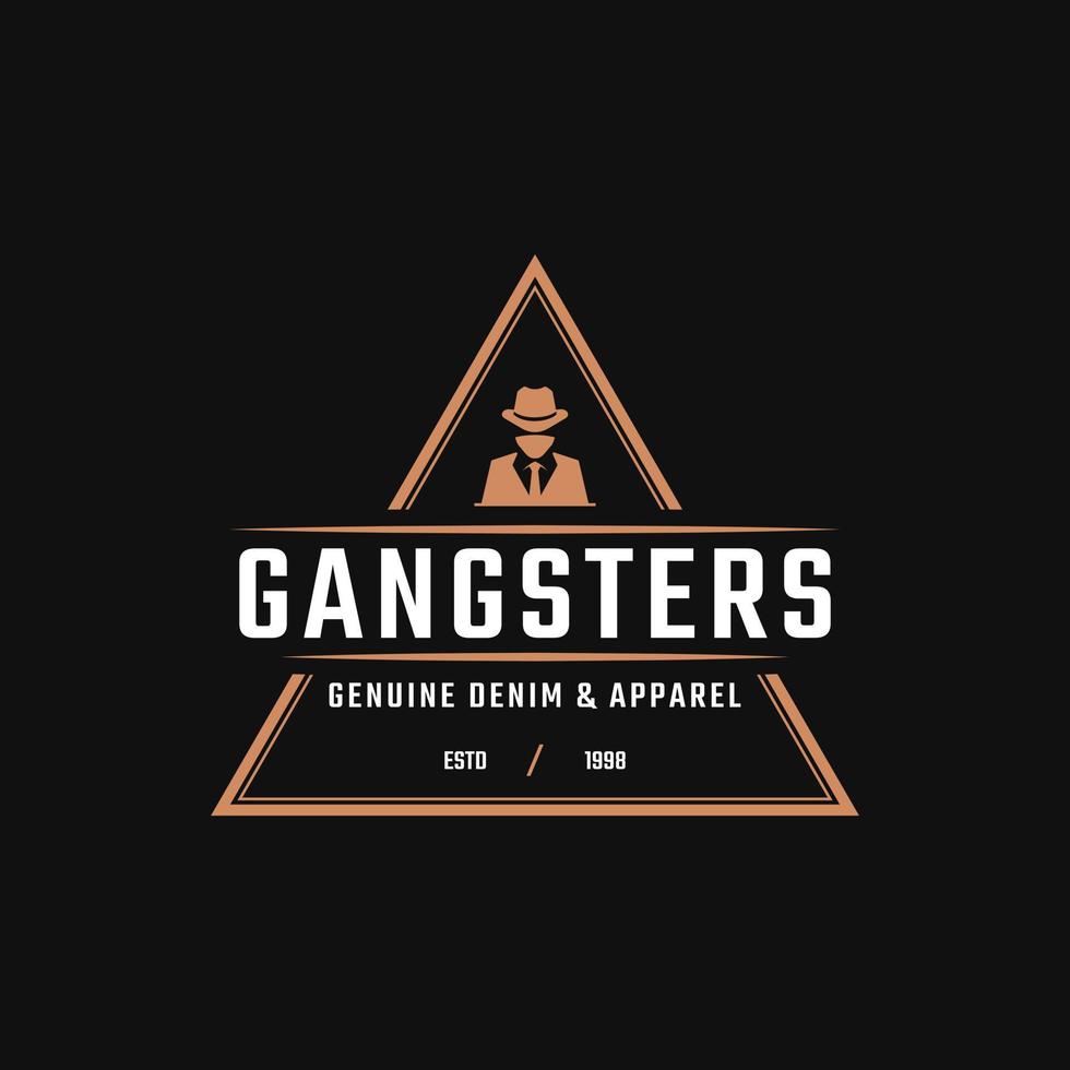 klassieke vintage retro label-badge voor inspiratie voor gangsters en maffia-logo-ontwerp. man in zwart pak symbool vector