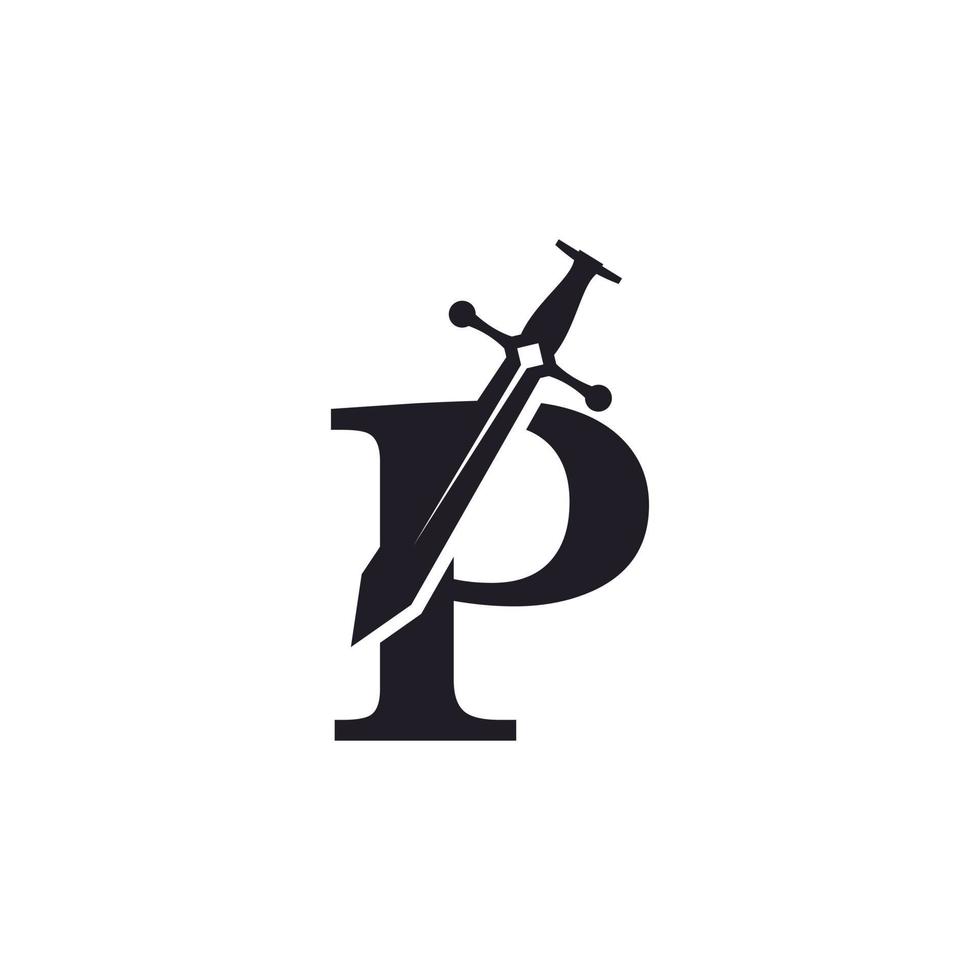 letter p met zwaard pictogram vector logo ontwerp sjabloon inspiratie