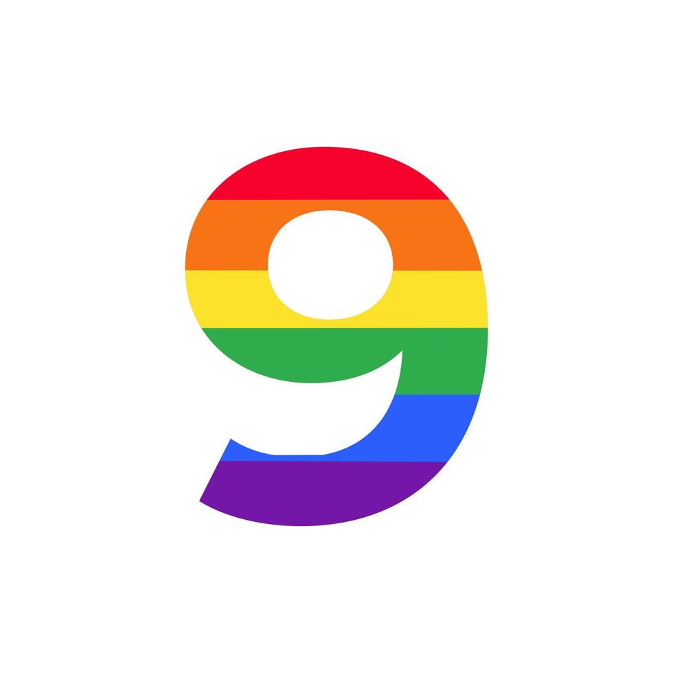nummer 9 gekleurd in regenboogkleuren logo-ontwerpinspiratie voor lgbt-concept vector