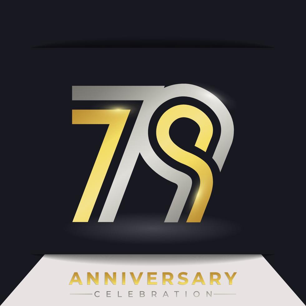 79-jarig jubileumfeest met gekoppelde meerdere lijn gouden en zilveren kleur voor feestgebeurtenis, bruiloft, wenskaart en uitnodiging geïsoleerd op donkere achtergrond vector