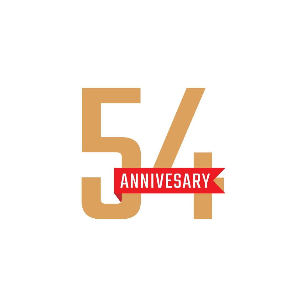 54-jarig jubileumfeest met rood lintvector. de gelukkige verjaardagsgroet viert de illustratie van het sjabloonontwerp vector