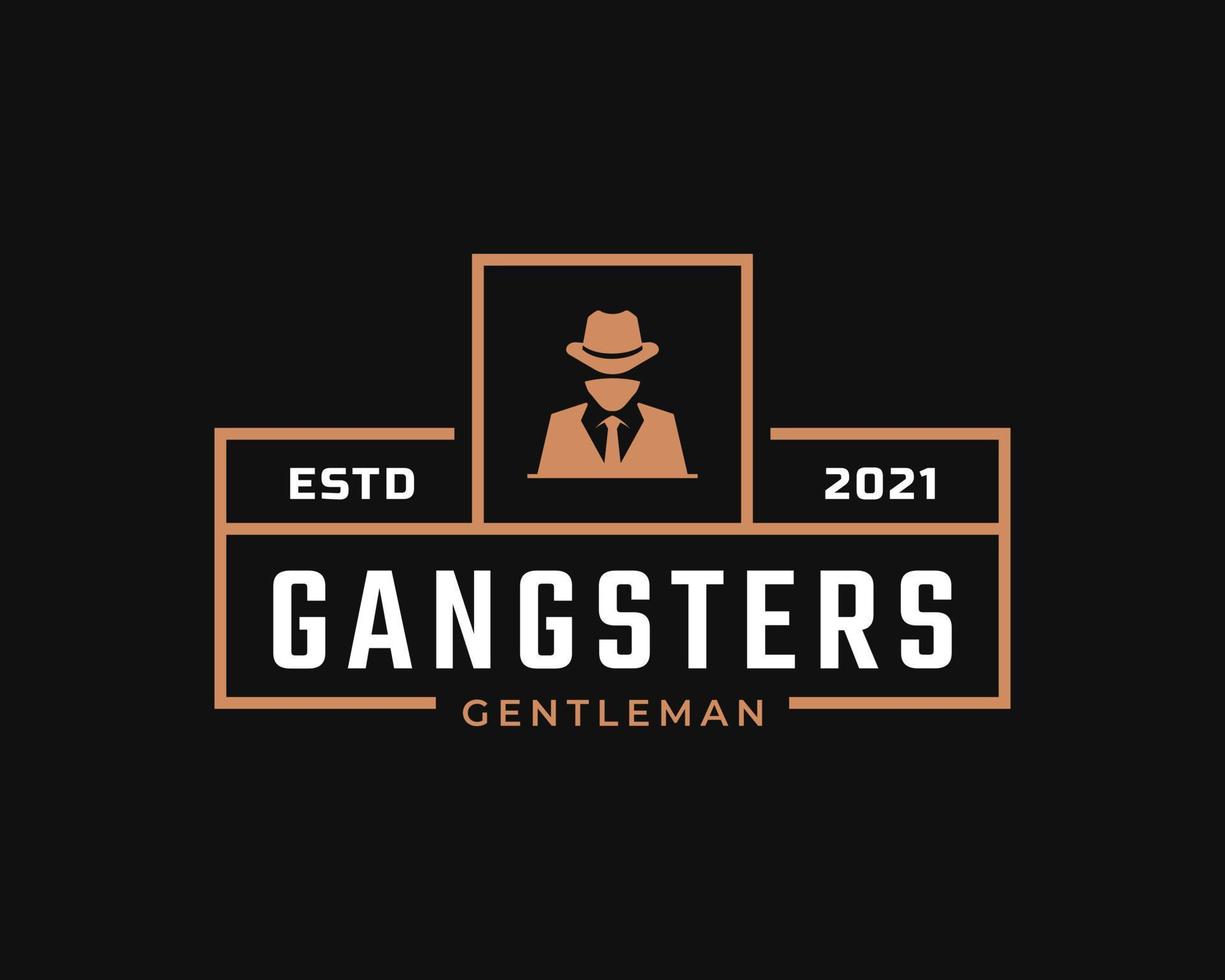 klassieke vintage retro label-badge voor inspiratie voor gangsters en maffia-logo-ontwerp. man in zwart pak symbool vector