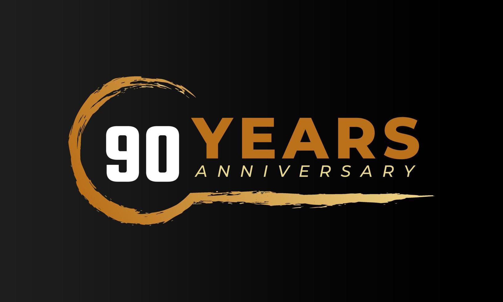 90-jarig jubileumfeest met cirkelborstel in gouden kleur. gelukkige verjaardag groet viert gebeurtenis geïsoleerd op zwarte achtergrond vector