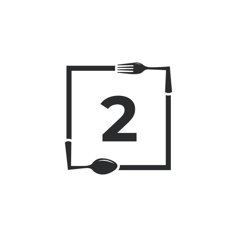 restaurantlogo. nummer 2 met lepelvork voor restaurant logo pictogram ontwerpsjabloon vector