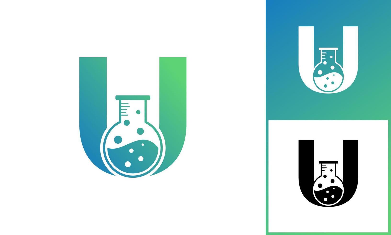 letter u met abstract lab-logo. bruikbaar voor bedrijfs-, wetenschaps-, gezondheidszorg-, medische, laboratorium-, chemische en natuurlogo's. vector