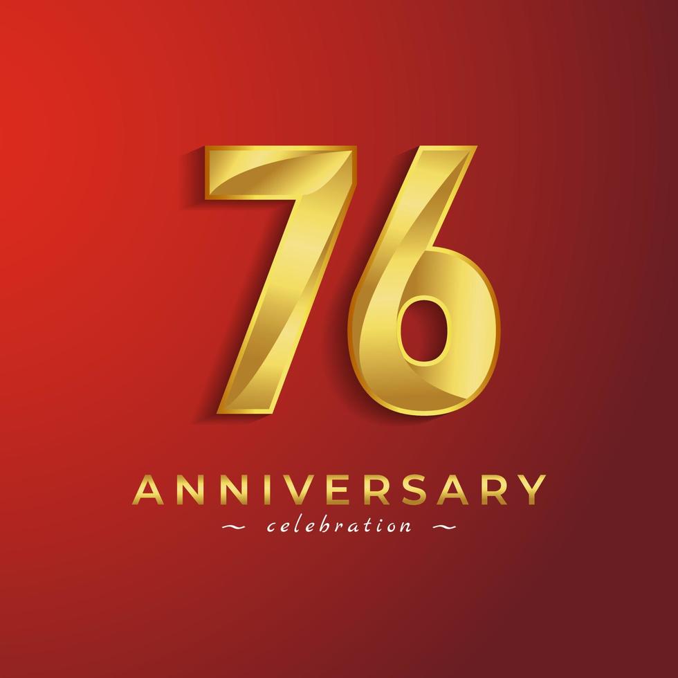 76-jarig jubileumfeest met gouden glanzende kleur voor feestgebeurtenis, bruiloft, wenskaart en uitnodigingskaart geïsoleerd op rode achtergrond vector
