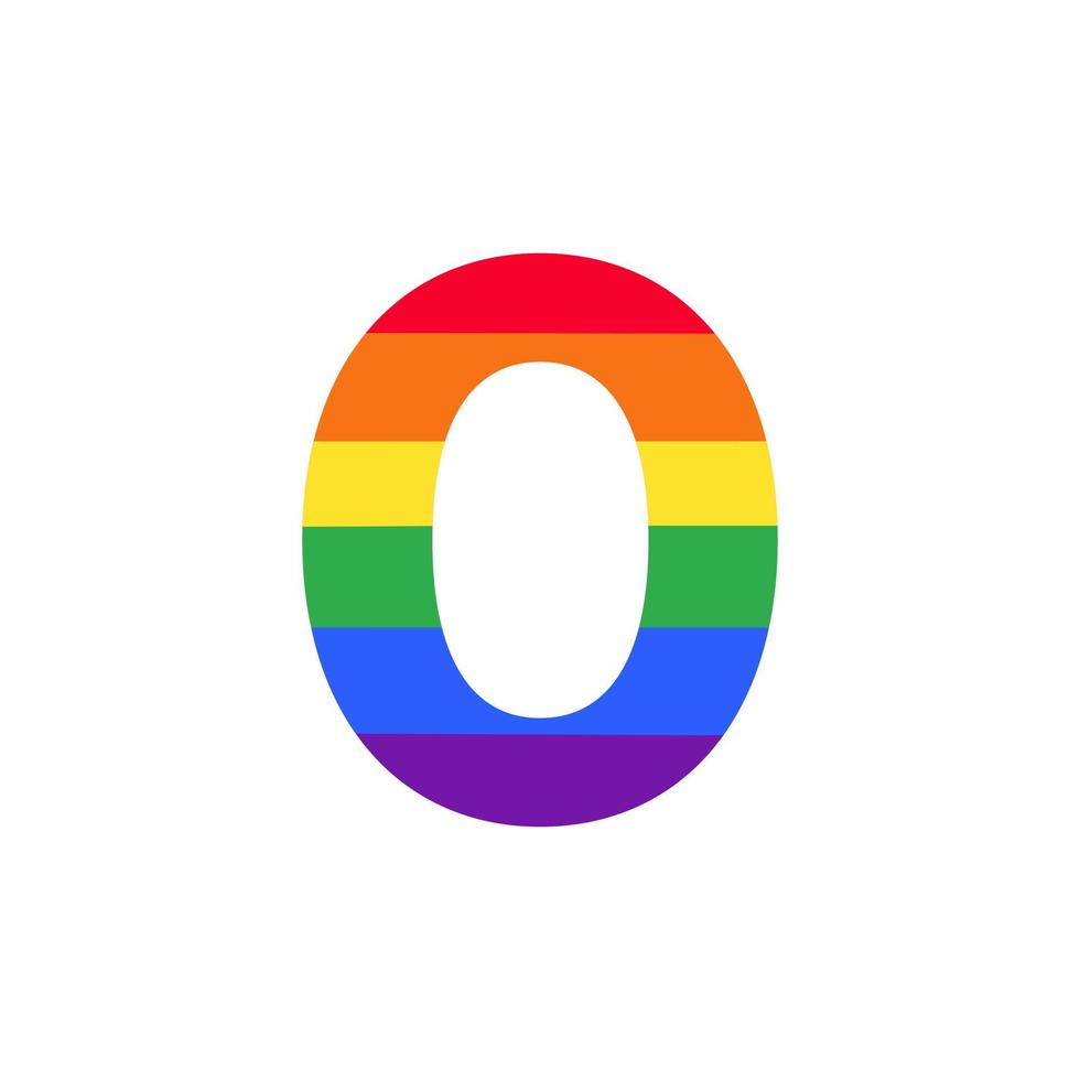 nummer 0 gekleurd in regenboogkleuren logo-ontwerpinspiratie voor lgbt-concept vector