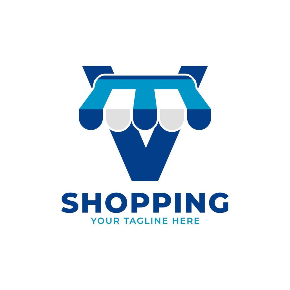 moderne beginletter v winkel en markt logo vectorillustratie. perfect voor e-commerce, verkoop, korting of winkelwebelement vector