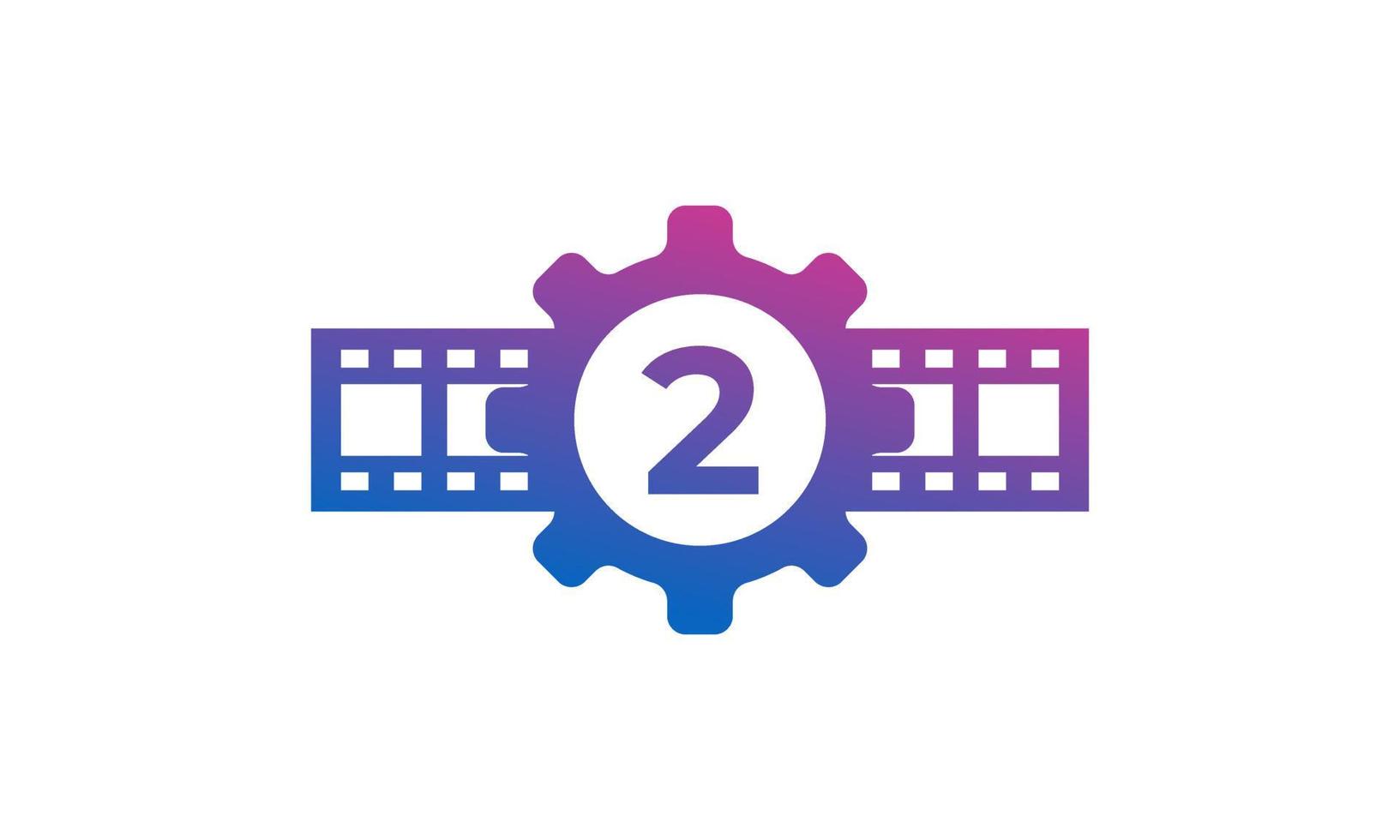 nummer 2 tandwiel tandwiel met reel strepen filmstrip voor film film bioscoop productie studio logo inspiratie vector