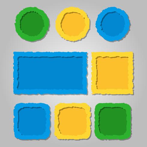 Gekleurde gescheurd papier frames met schaduwen, verschillende vormen vector