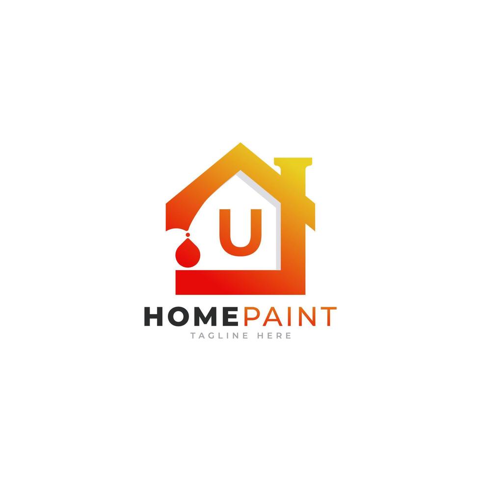 beginletter u huis verf onroerend goed logo ontwerp inspiratie vector