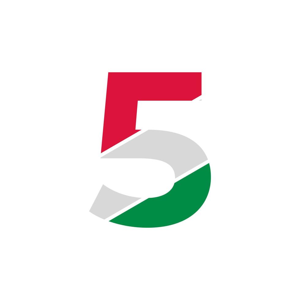nummer 5 papierknipsel met Italiaanse vlag kleur logo ontwerpsjabloon vector