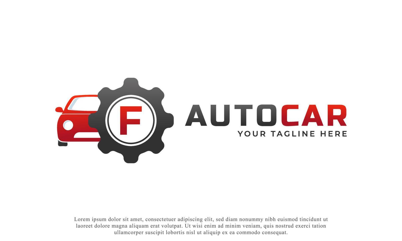 letter f met auto-onderhoudsvector. concept automotive logo-ontwerp van sportwagen. vector