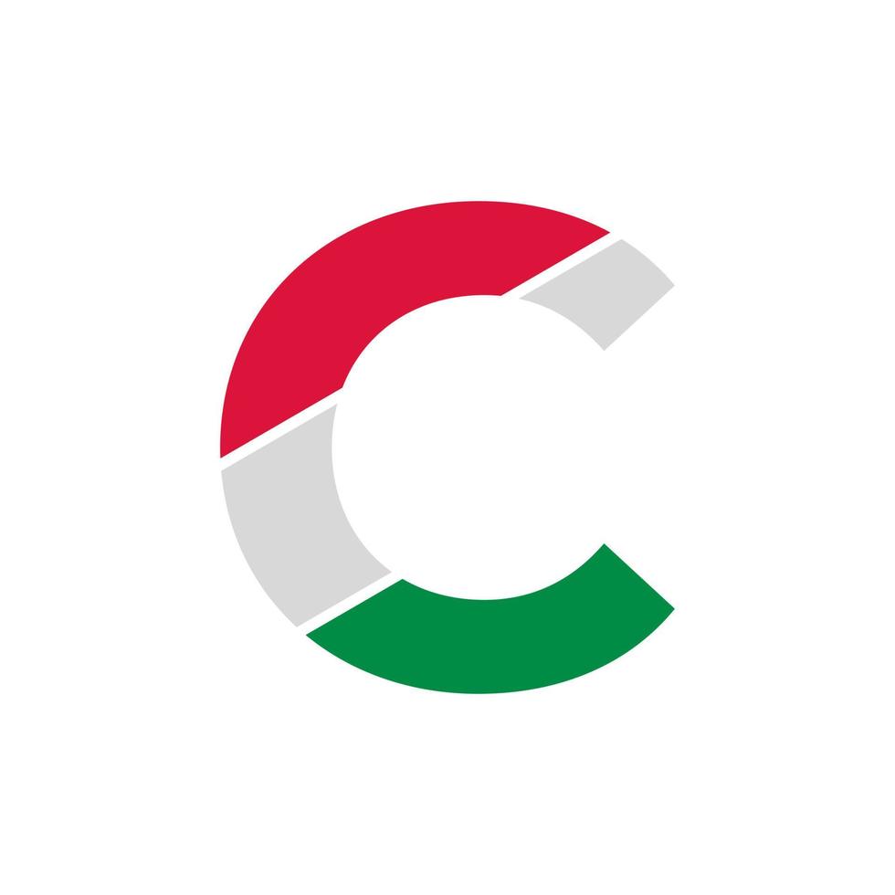 eerste letter c papieruitsparing met Italiaanse vlag kleur logo ontwerpsjabloon vector