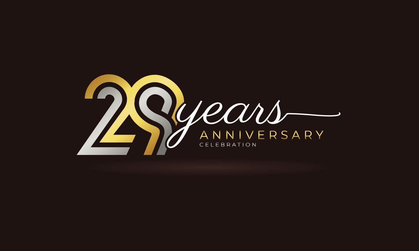 29-jarig jubileumviering logo met gekoppelde meerdere lijn zilveren en gouden kleur voor feestgebeurtenis, bruiloft, wenskaart en uitnodiging geïsoleerd op donkere achtergrond vector
