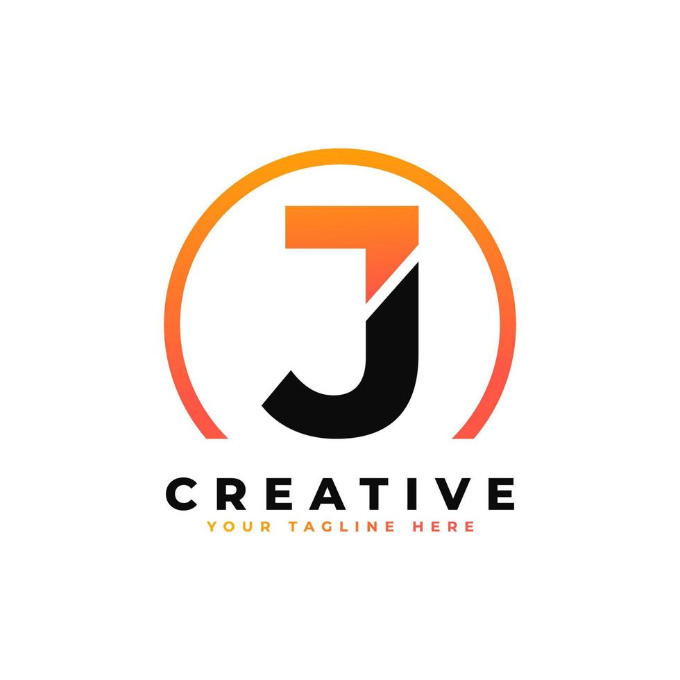letter j-logo-ontwerp met zwarte oranje kleur en cirkel. cool modern pictogram brieven logo vector. vector