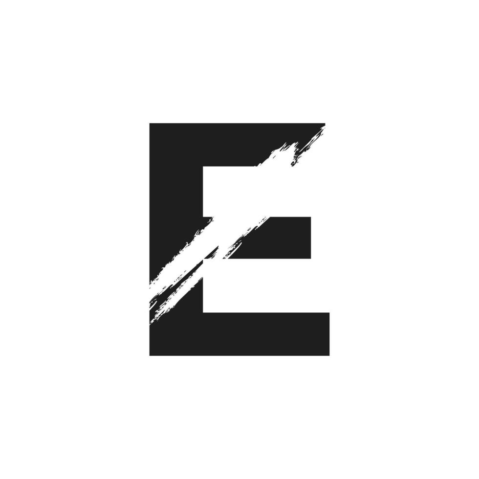 letter e-logo met witte schuine streep in zwarte kleur vector sjabloonelement