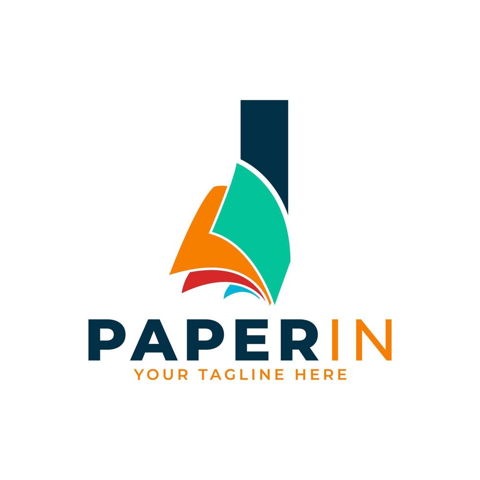 moderne eenvoudige letter i met papieren logo-ontwerpsjabloon vector