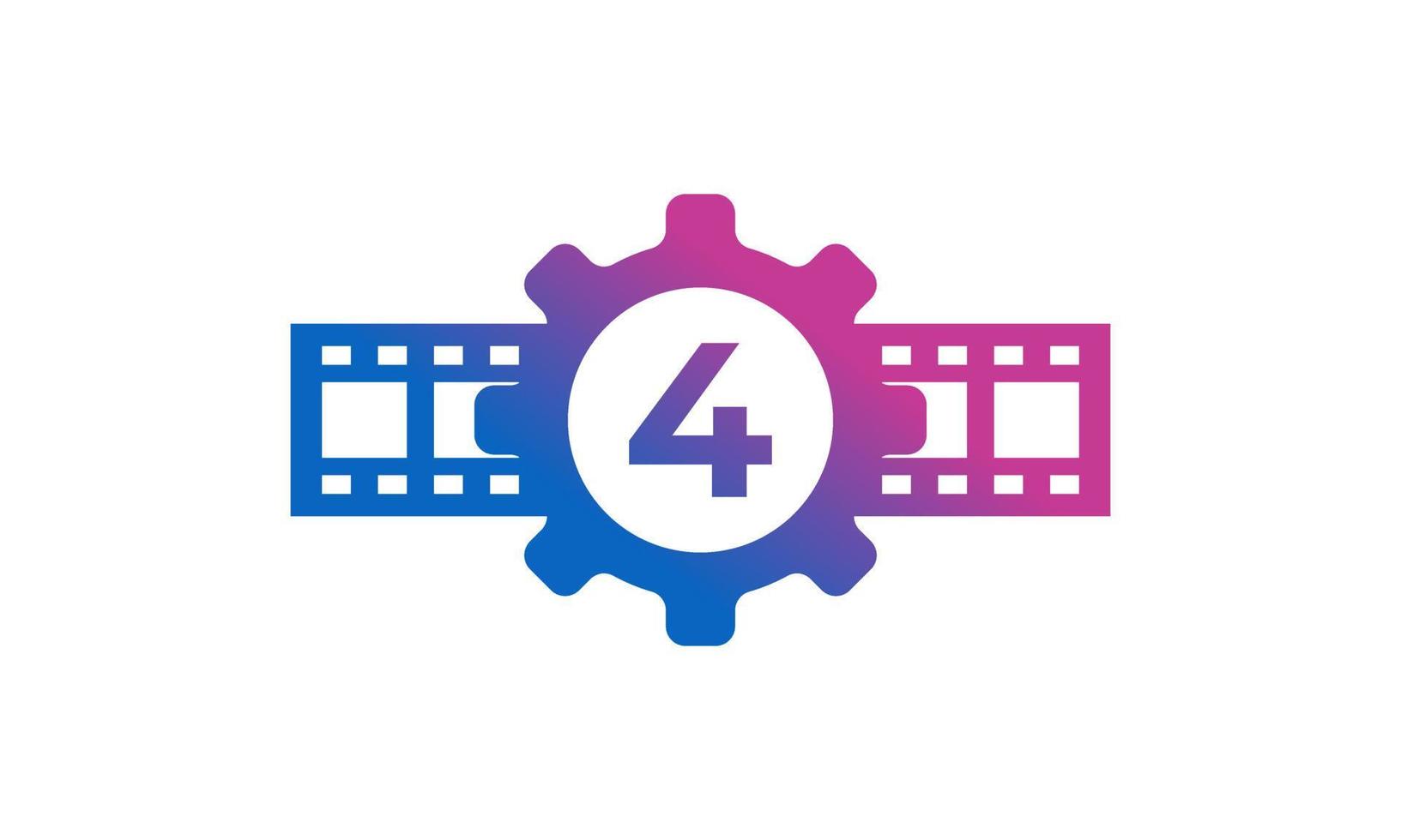 nummer 4 versnelling tandwiel met reel strepen filmstrip voor film film bioscoop productie studio logo inspiratie vector