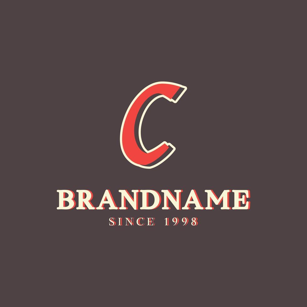 retro letter c-logo in vintage westerse stijl met dubbele laag. bruikbaar voor vectorlettertype, labels, posters enz. vector