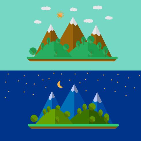 Vectorillustratie van aardlandschap met bergen in vlakke stijl vector