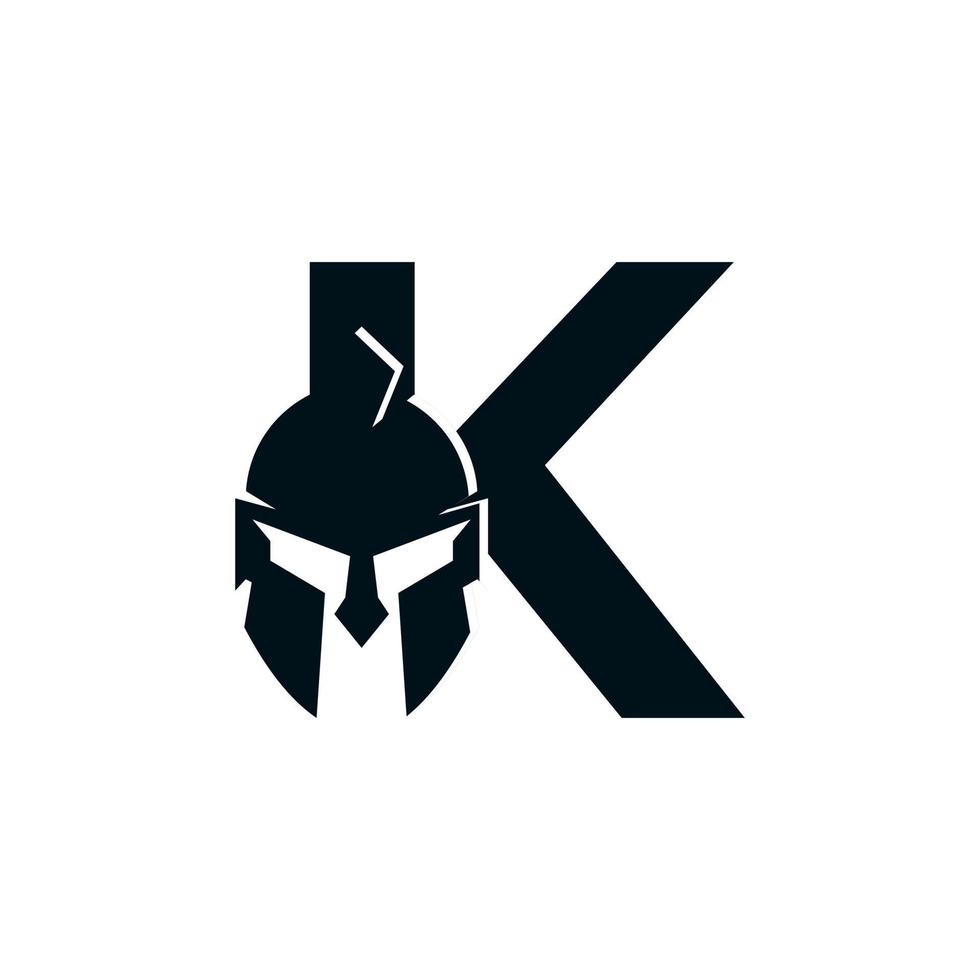 spartaans embleem. beginletter k voor spartaanse krijger helm logo ontwerp vector