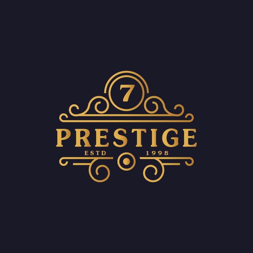 nummer 7 luxe logo bloeit kalligrafische elegante ornamentlijnen. zakelijk teken, identiteit voor restaurant, royalty, boetiek, café, hotel, heraldisch, sieraden en mode-logo ontwerpsjabloon vector