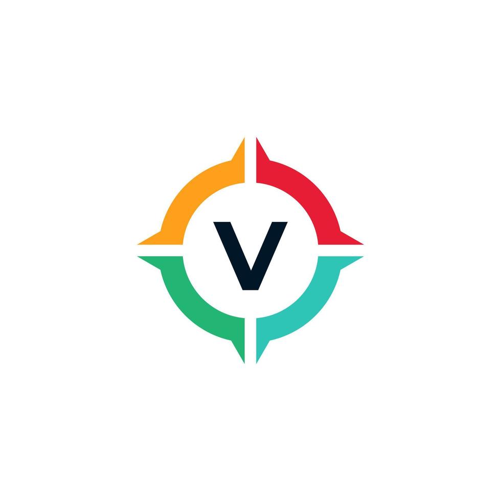 kleurrijke letter v binnen kompas logo ontwerpsjabloon element vector