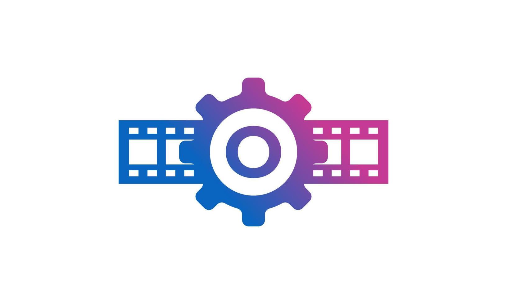 beginletter o tandwiel tandwiel met reel strepen filmstrip voor film film bioscoop productie studio logo inspiratie vector