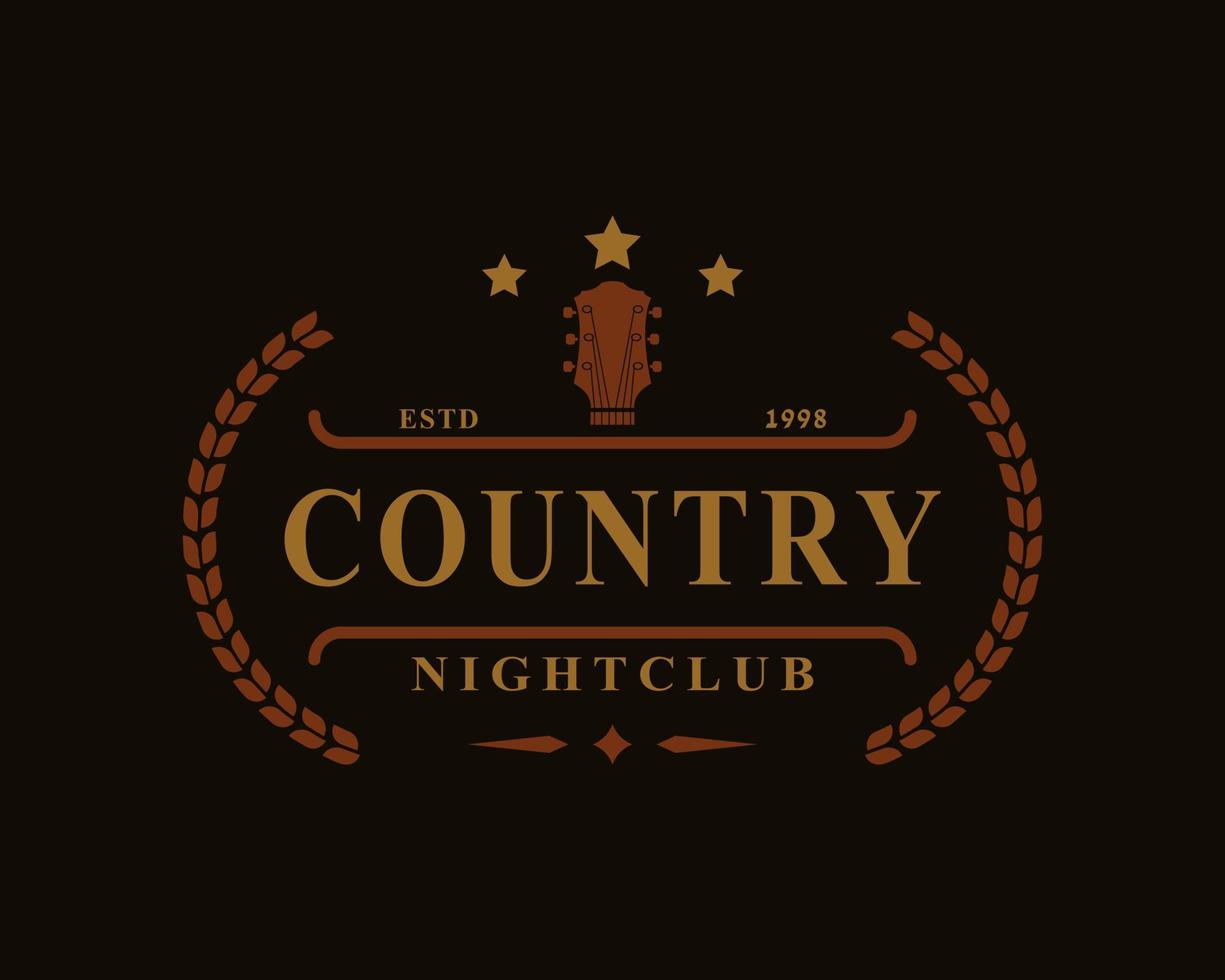 vintage retro badge voor country gitaar muziek western saloon bar cowboy logo embleem symbool vector