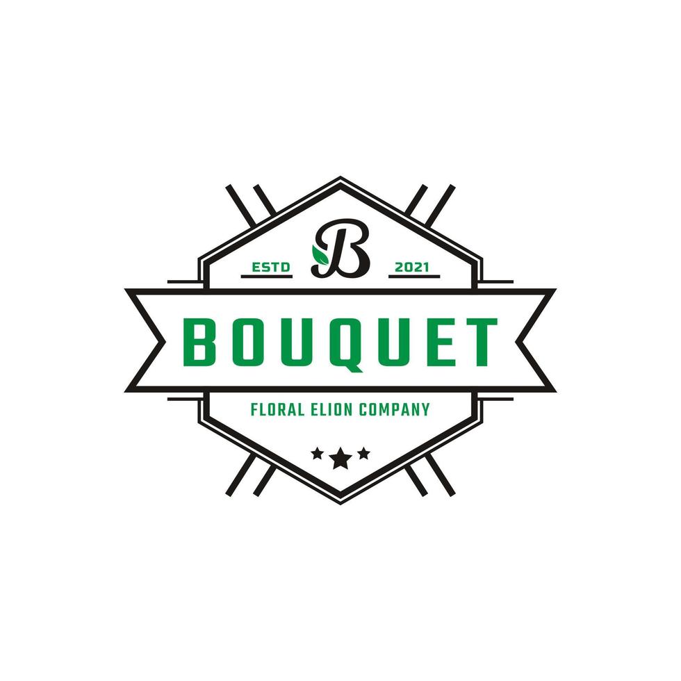 embleem badge letter b en blad voor vintage boeket logo ontwerp inspiratie vector