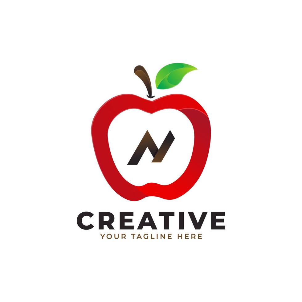 letter n-logo in vers appelfruit met moderne stijl. merk identiteit logo's ontwerpen vector illustratie sjabloon