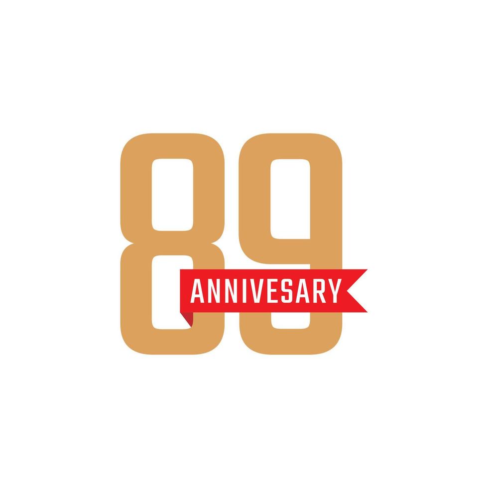 89-jarig jubileumfeest met rood lintvector. de gelukkige verjaardagsgroet viert de illustratie van het sjabloonontwerp vector