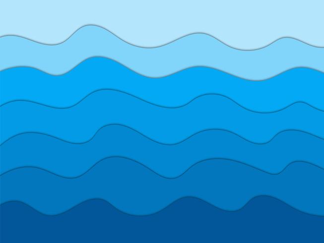 Abstracte blauwe golven achtergrond voor ontwerp, papier stijl kunst vector
