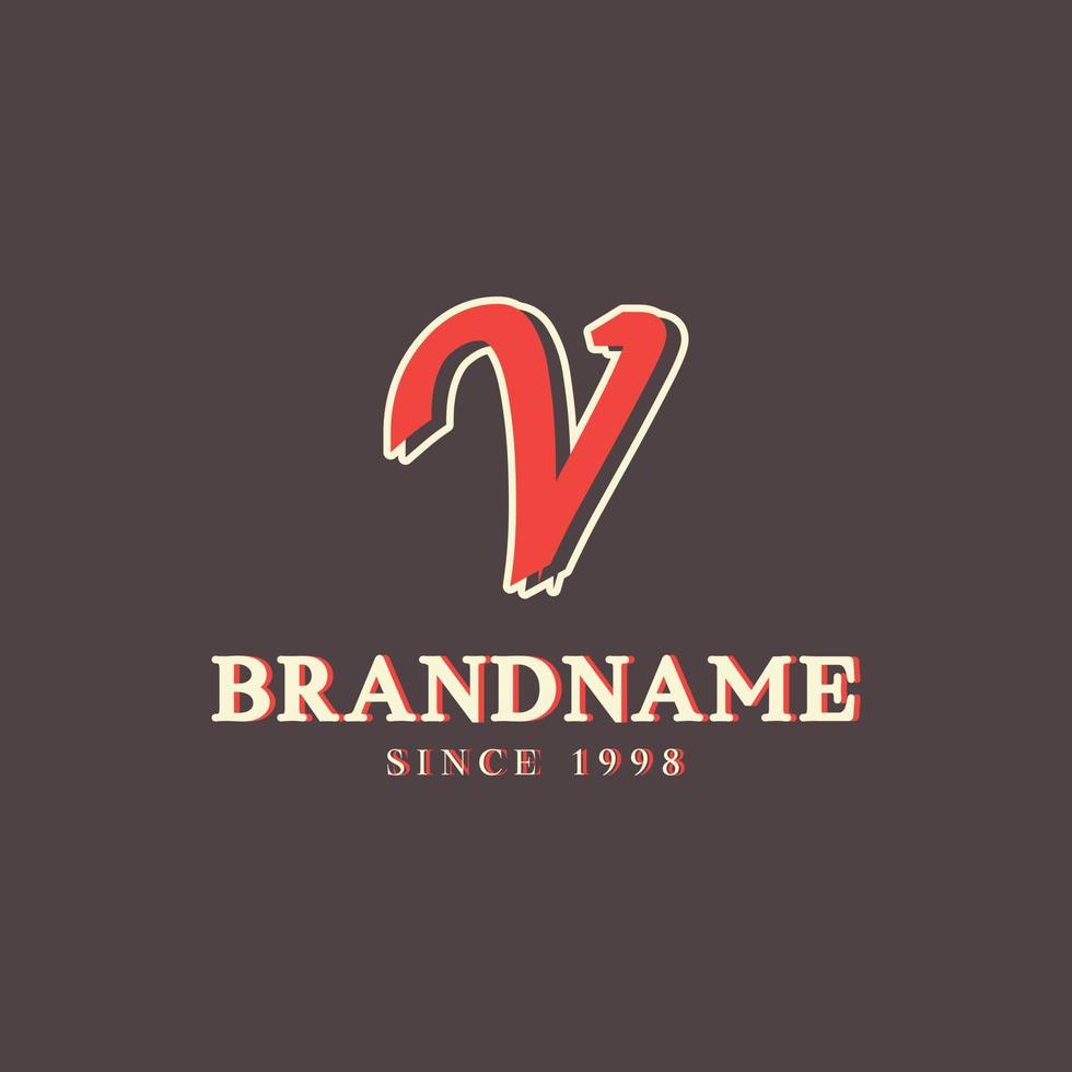 retro letter v-logo in vintage westernstijl met dubbele laag. bruikbaar voor vectorlettertype, labels, posters enz. vector