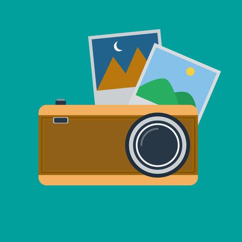 Retro fotocamera en fotolijsten Platte ontwerp vector